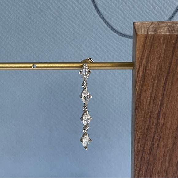 Asymmetrical Diamond Shaped Rhinestone Earrings Silver - Picture 3 of 5